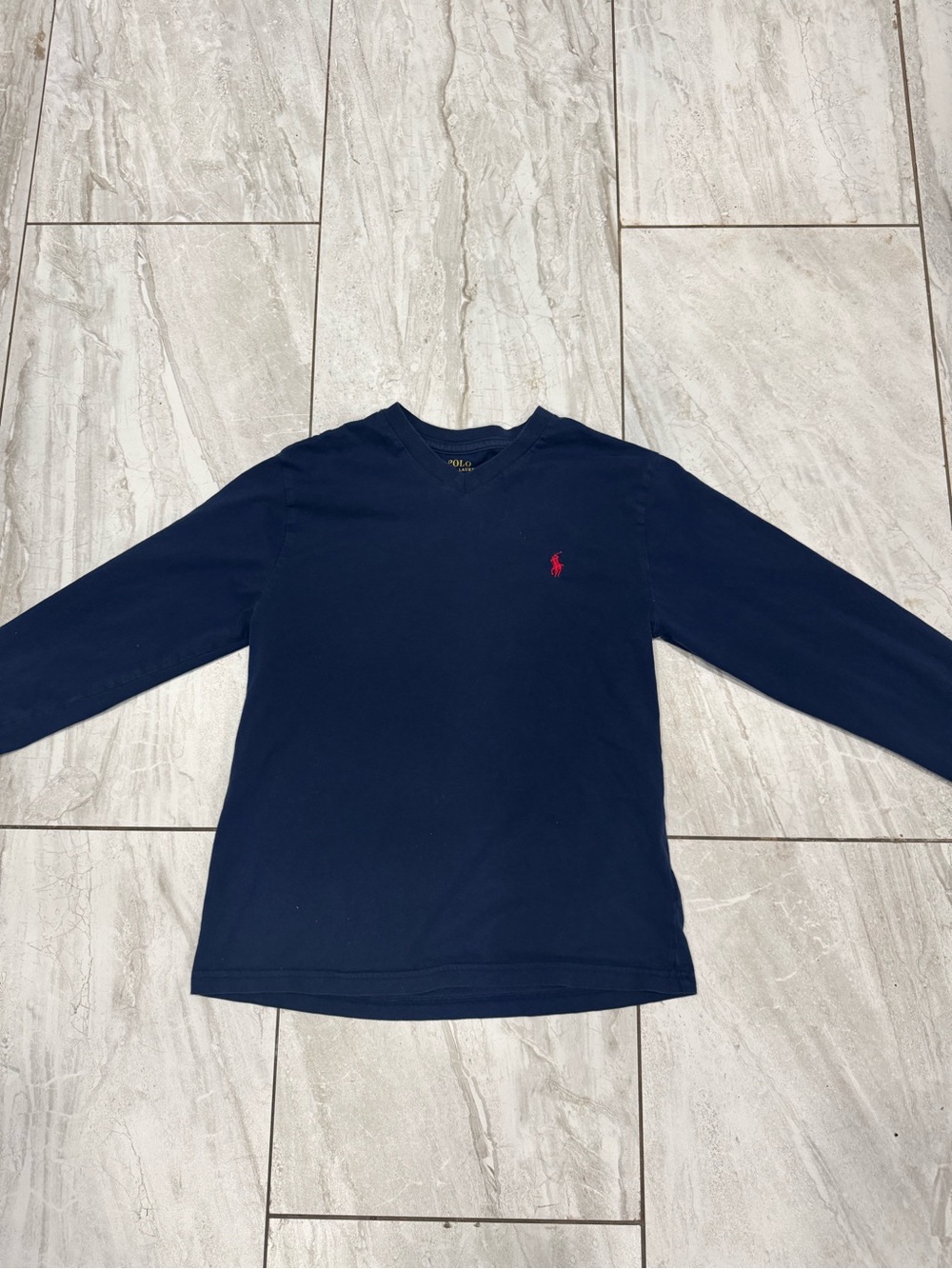 Polo by Ralph Lauren Boys' Navy Long-Sleeve V-Neck with Red Pony
